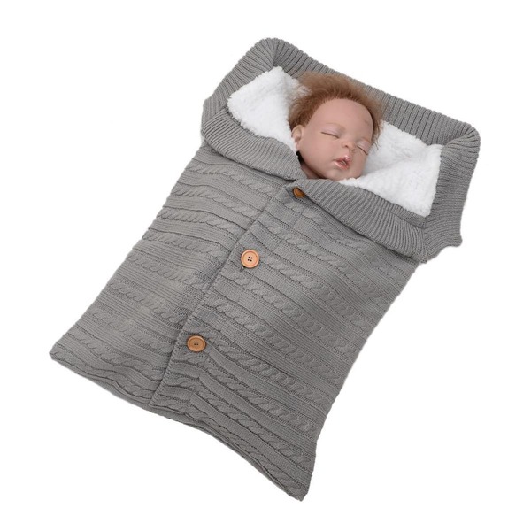 

Baby Unisex Button Up Knitted Swaddle Thermal Sleeping Bag, Grey