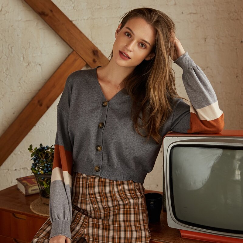 

Varsity Striped Cardigan, Grey