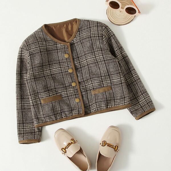 

Toddler Girls Plaid Button Through Jacket, Brown