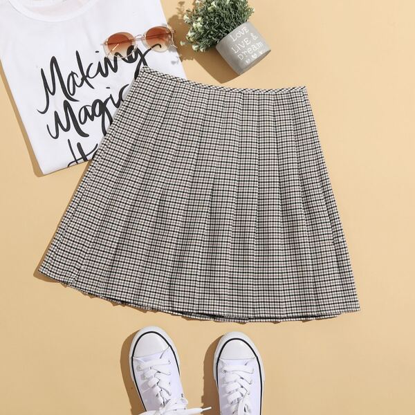 

Plaid Pleated Mini Skirt, Khaki