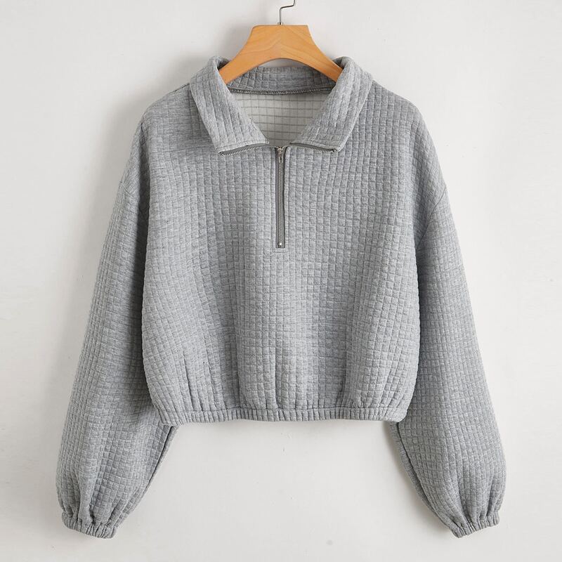 

Waffle Half Zip Sweatshirt, Light grey
