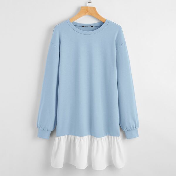 

Plus Colorblock Peplum Sweatshirt Dress, Baby blue