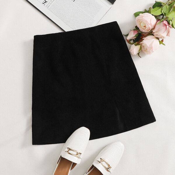 

Split Hem Corduroy Mini Skirt, Black