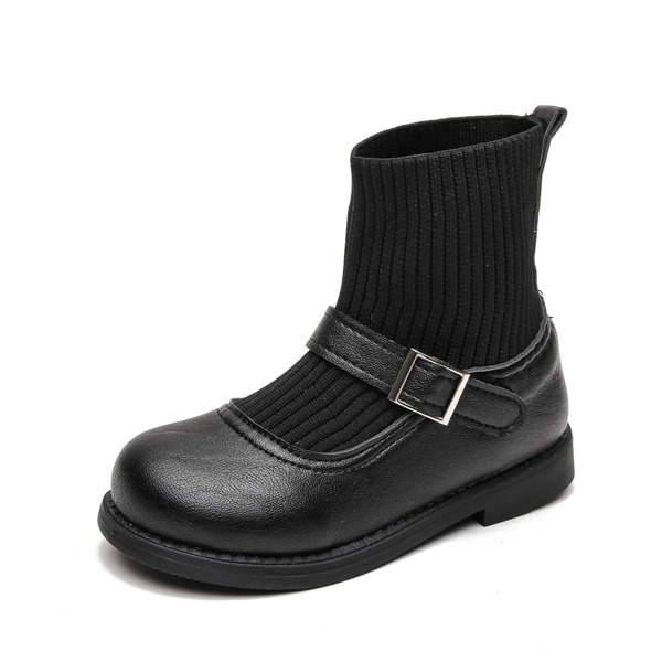

Toddler Girls Buckle Decor Sock Boots, Black