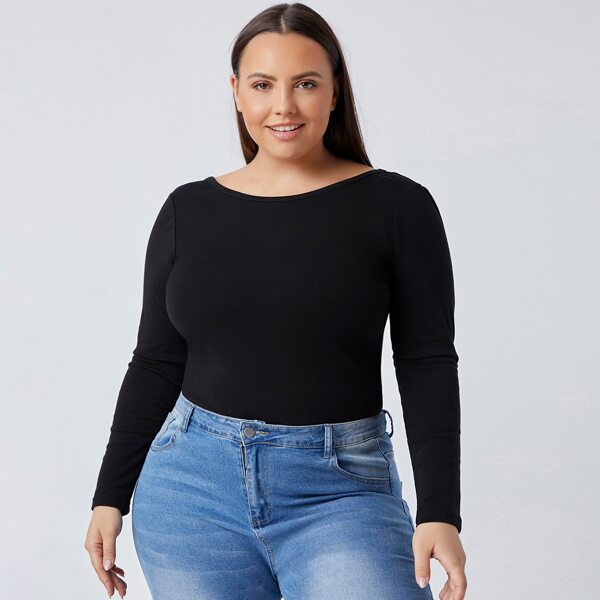 

Plus Solid Fitted Tee, Black