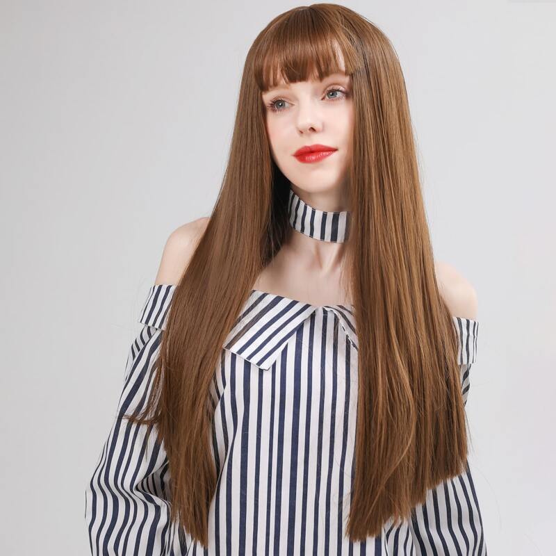 

Natural Long Straight Wig With Bangs, Brown