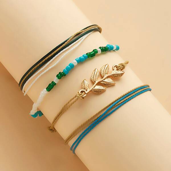 

4pcs Leaf Decor Bracelet, Multicolor