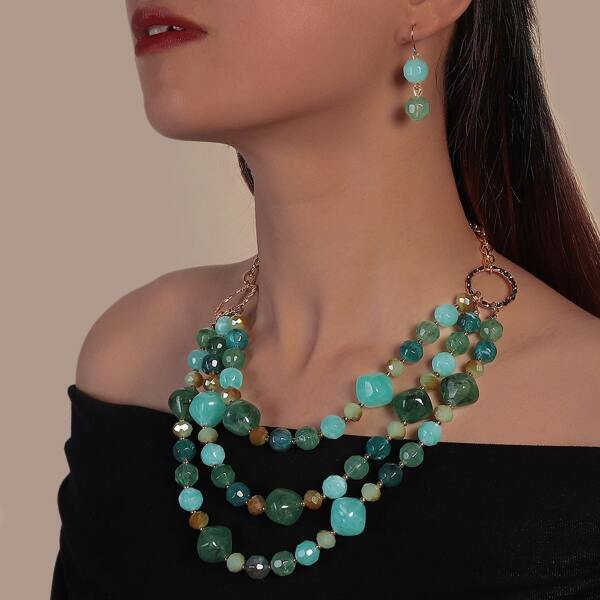 

3pcs Bead Decor Jewelry Set, Green