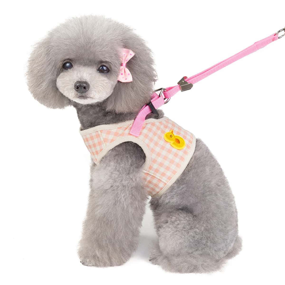 

1pc Duck Embroidered Gingham Dog Harness & 1pc Dog Leash, Multicolor