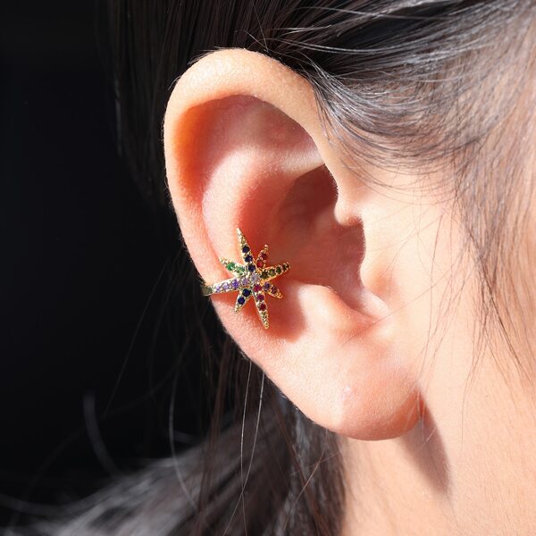 

1pc Rhinestone Star Decor Ear Cuff, Gold