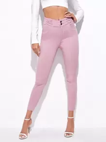 High Waist High Stretch Skinny Jeggings - Baby Pink - View 1