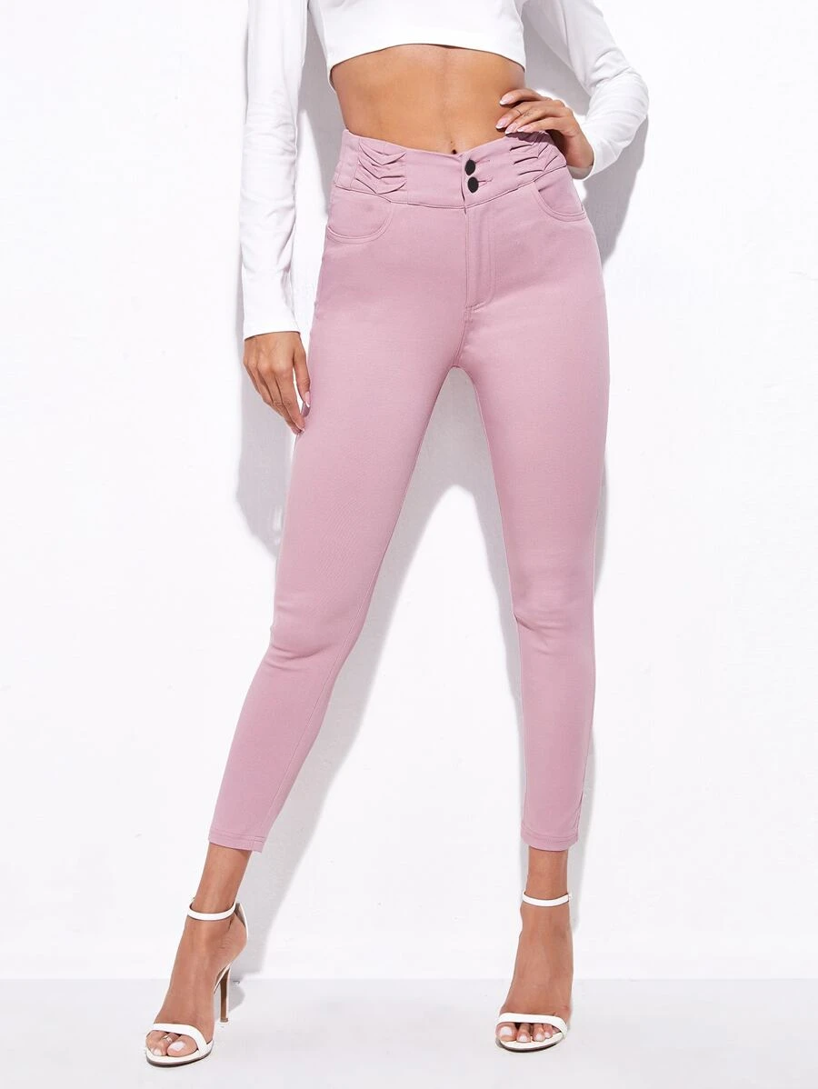 High Waist High Stretch Skinny Jeggings - Baby Pink - View 1