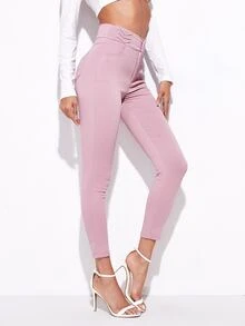High Waist High Stretch Skinny Jeggings - Baby Pink - View 3