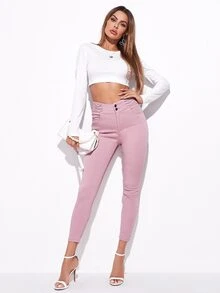 High Waist High Stretch Skinny Jeggings - Baby Pink - View 4