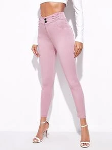 High Waist High Stretch Skinny Jeggings - Baby Pink - View 5