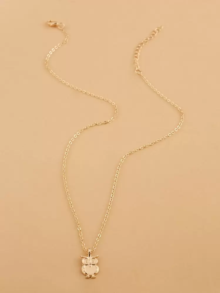Collana Lunga Con Ciondolo Gufo In Cristallo Zirconi - Placcata Oro/Argento, Ipoallergenica, Catena 70+5 Cm, Regalo Donna