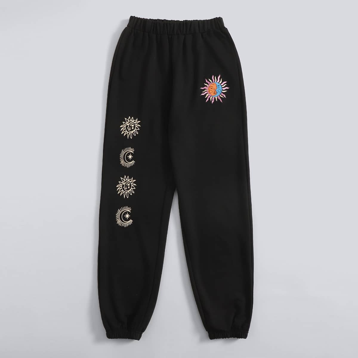 

Sun & Moon Graphic Joggers, Black