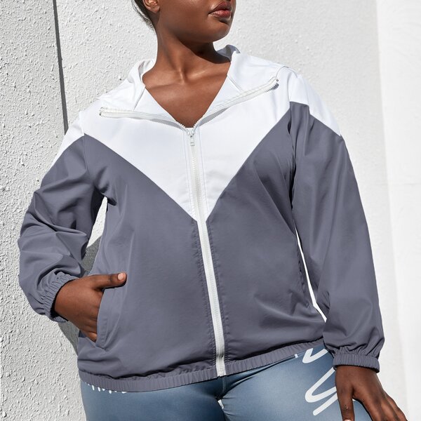 

Plus Two Tone Hooded Sports Jacket, Multicolor