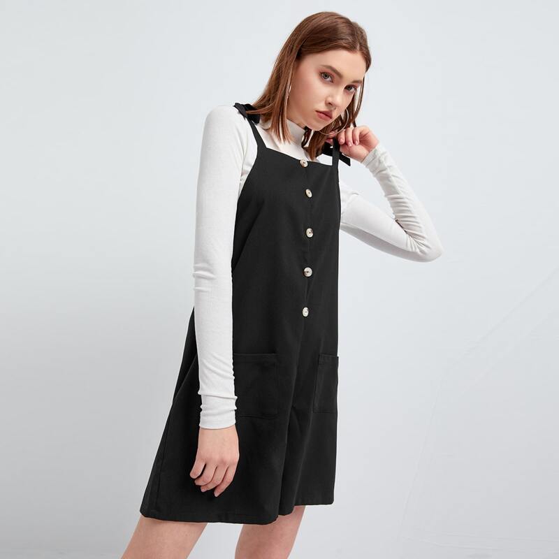 

Button Up Overall Romper, Black