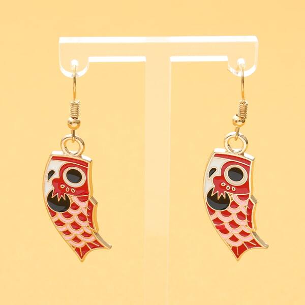 

Fish Drop Earrings, Red