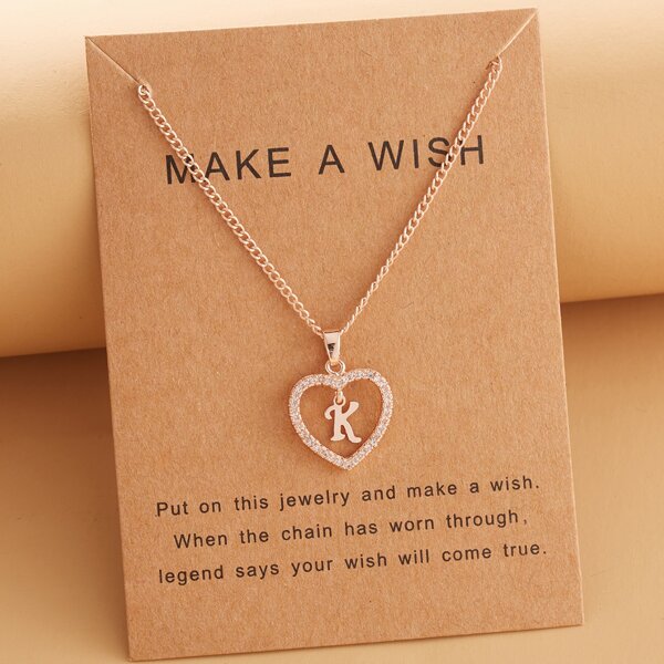 

Rhinestone Heart Charm Necklace, Rose gold