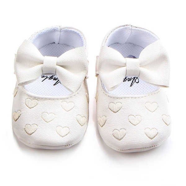 

Baby Girl Bow Decor Heart Embroidered Flats, White