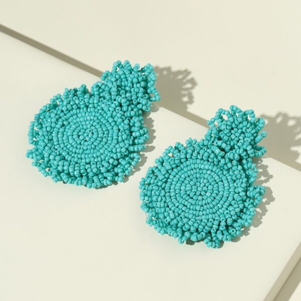 

Round Beaded Drop Earrings, Blue