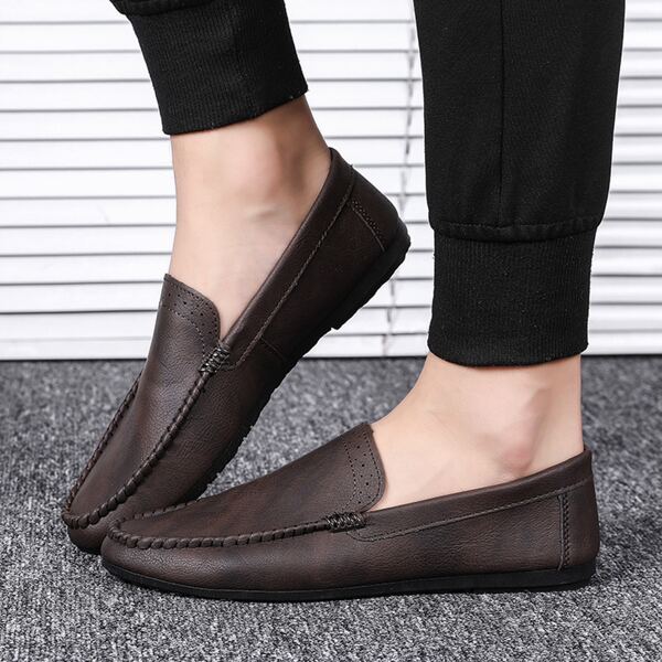 

Men Perforated Detail Stitch Trim Slip On Loafers, Brown