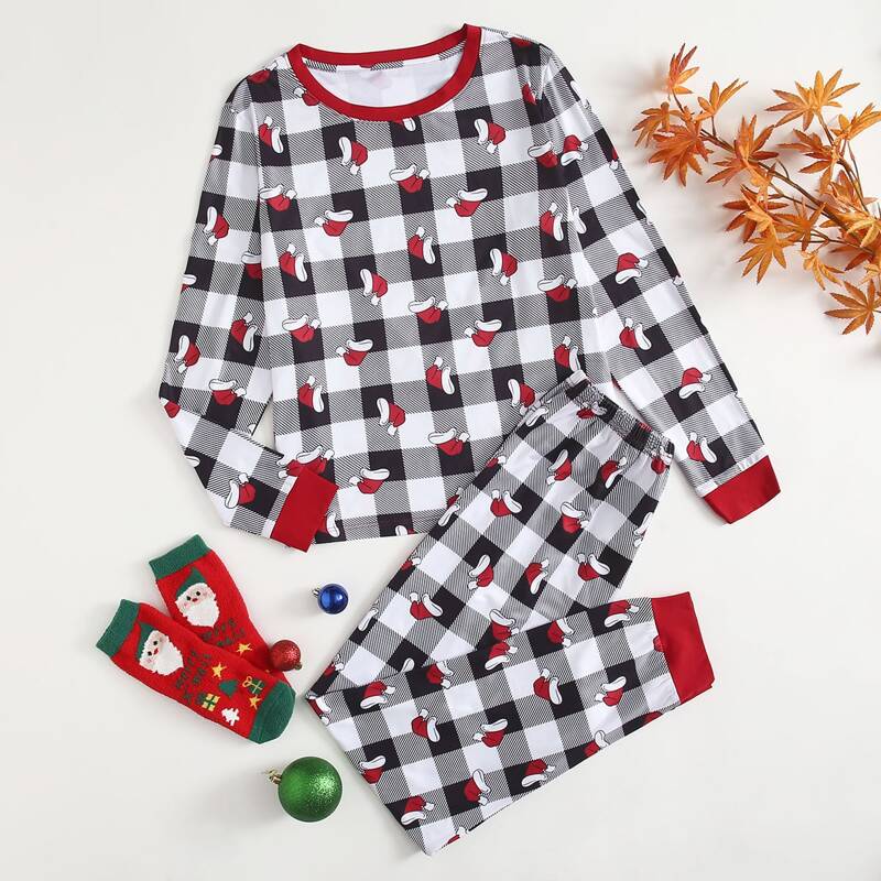 

Buffalo Plaid & Christmas Print Pajama Set, Multicolor