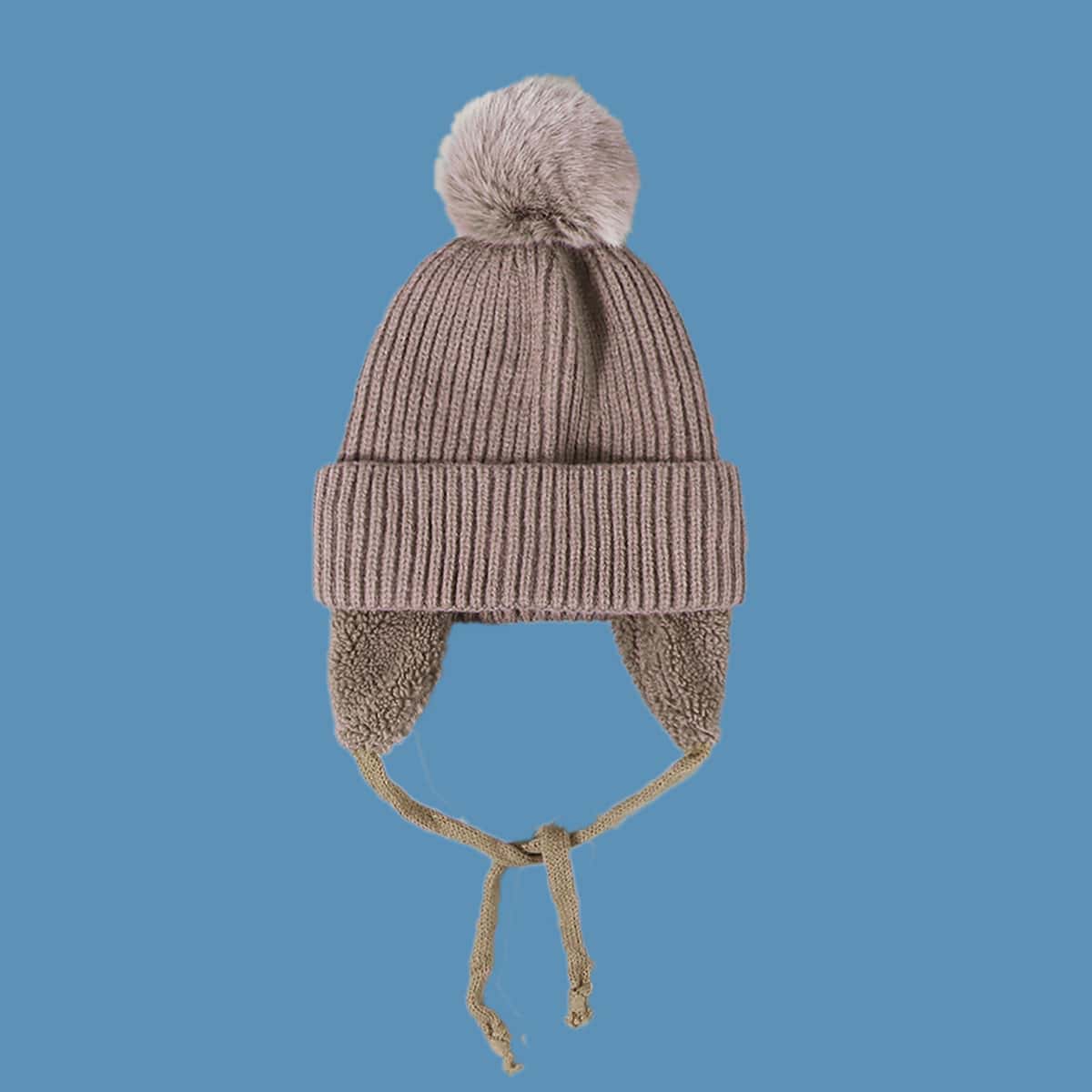 

Pom Pom Tie Neck Knit Beanie, Mocha brown