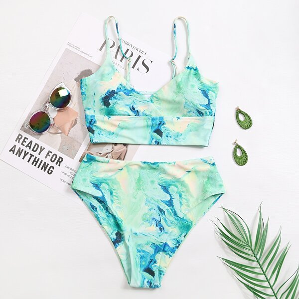 

Oil Painting High Waisted Bikini Swimsuit, Multicolor