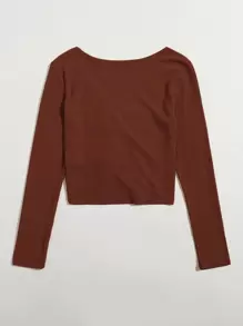 SHEIN Qutie Camiseta tejida de canalé con cordón delantero - Óxido marrón - Ver 2