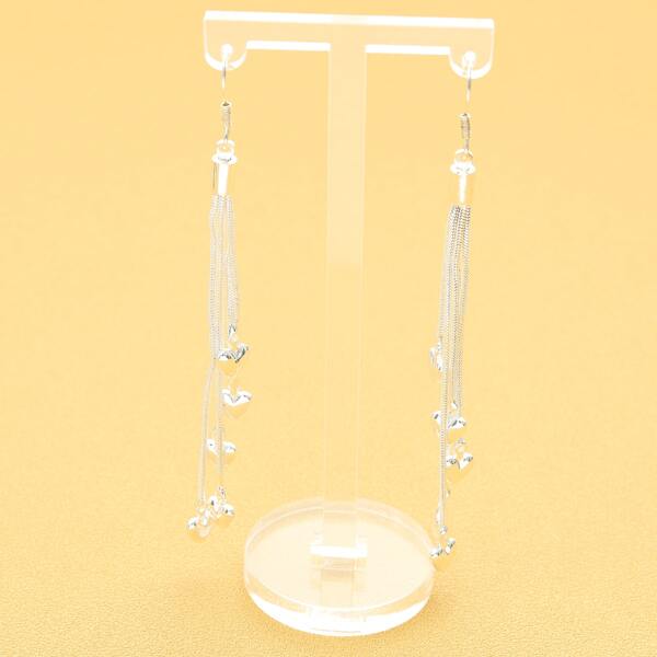 

Clear Heart Drop Earrings, Silver