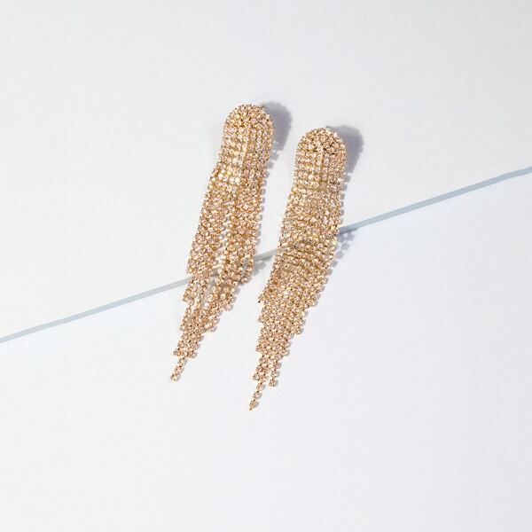 

Rhinestone Long Chain Drop Earrings, Gold