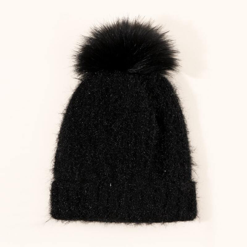 

Pom Pom Fluffy Beanie, Black