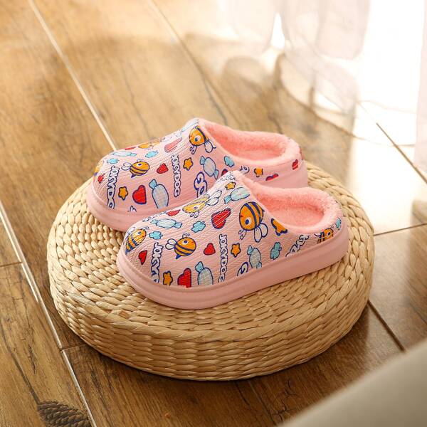 

Toddler Girls Cartoon Graphic Bedroom Slippers, Pink