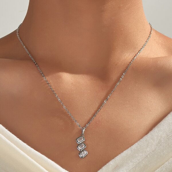 

Rhinestone Charm Necklace, Silver