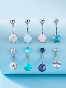 8入組/套不銹鋼,球裝飾腹部條形適合女士和男士,龐克穿孔,A時尚身體鏈禮品適用於任何場合