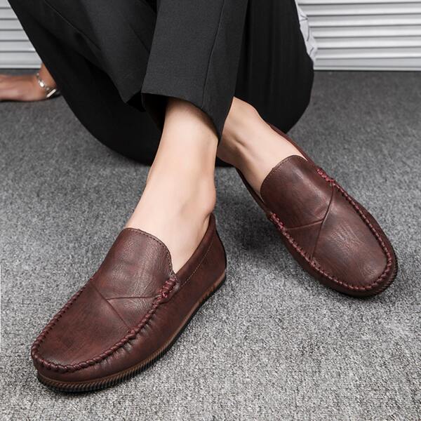 

Men Stitch Trim Slip On Loafers, Burgundy