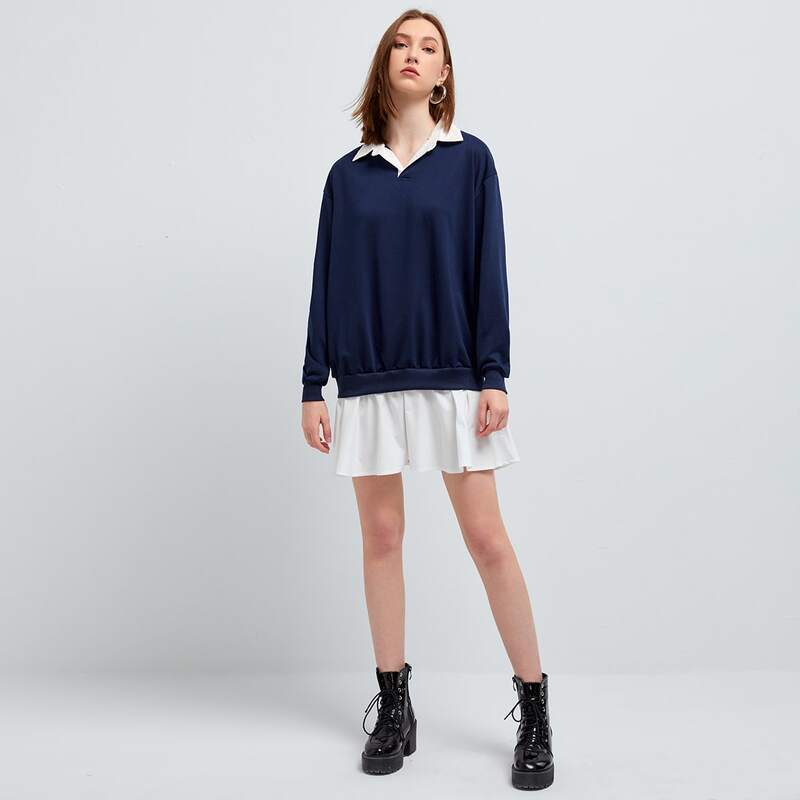 

Collar 2 In 1 Sweatshirt Dress, Navy blue