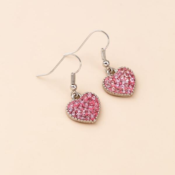 

Rhinestone Heart Drop Earrings, Pink