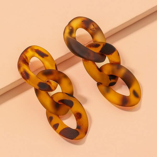 

Tortoiseshell Pattern Chain Design Drop Earrings, Brown