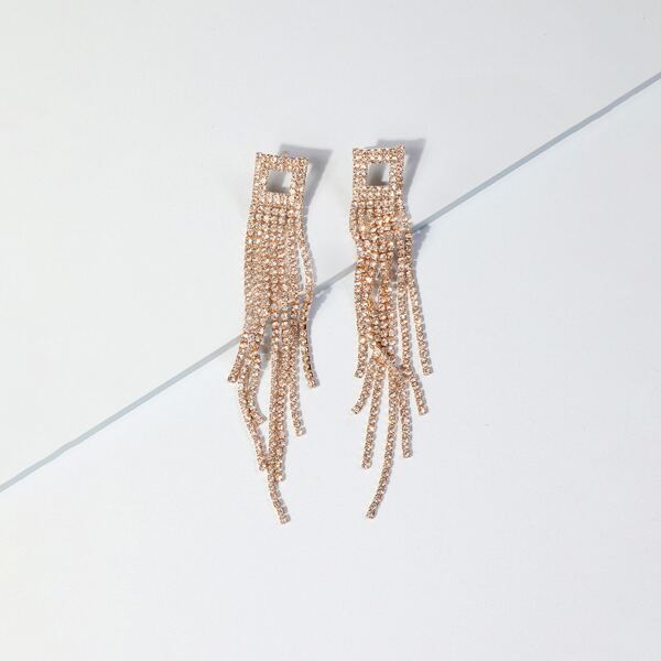 

Rhinestone Long Chain Drop Earrings, Gold