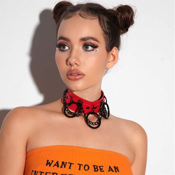 

Ring Decor Belt Choker, Red