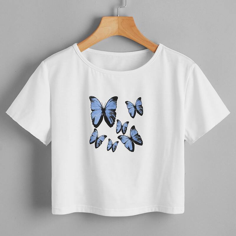 

Butterfly Graphic Crop Tee, White