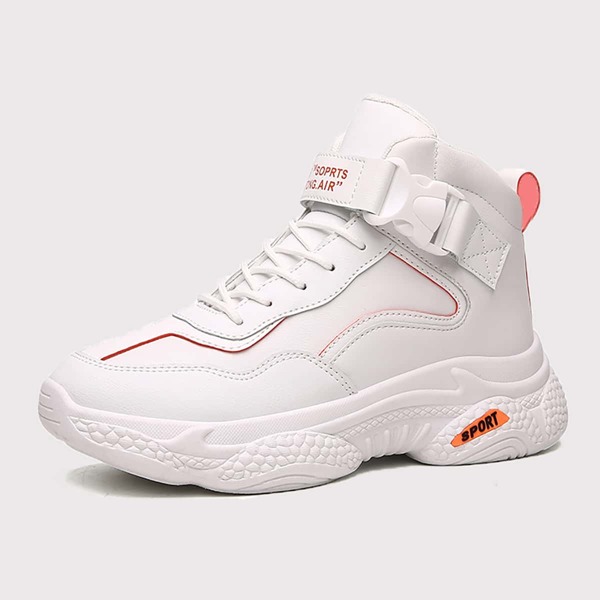 

Men Release Buckle Decor High Top Sneakers, White