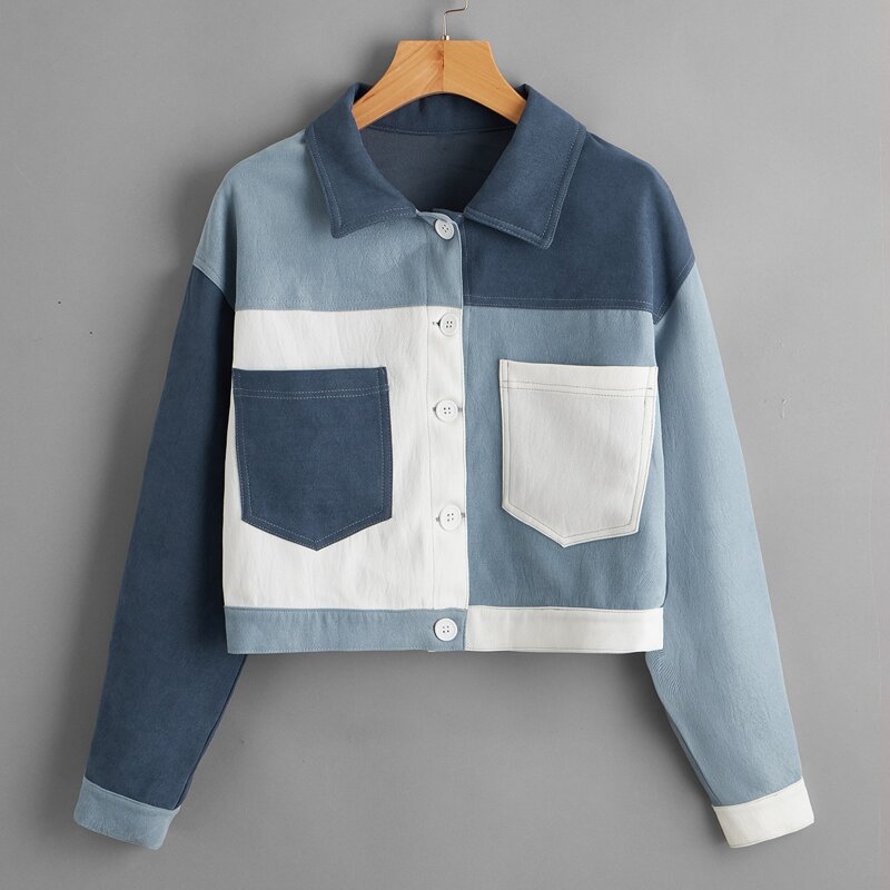 

Colorblock Button Front Pocket Jacket, Multicolor
