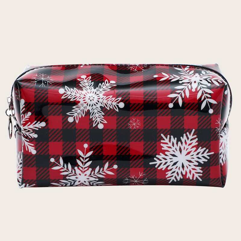 

Christmas Plaid Snowflake Print Makeup Bag, Multicolor