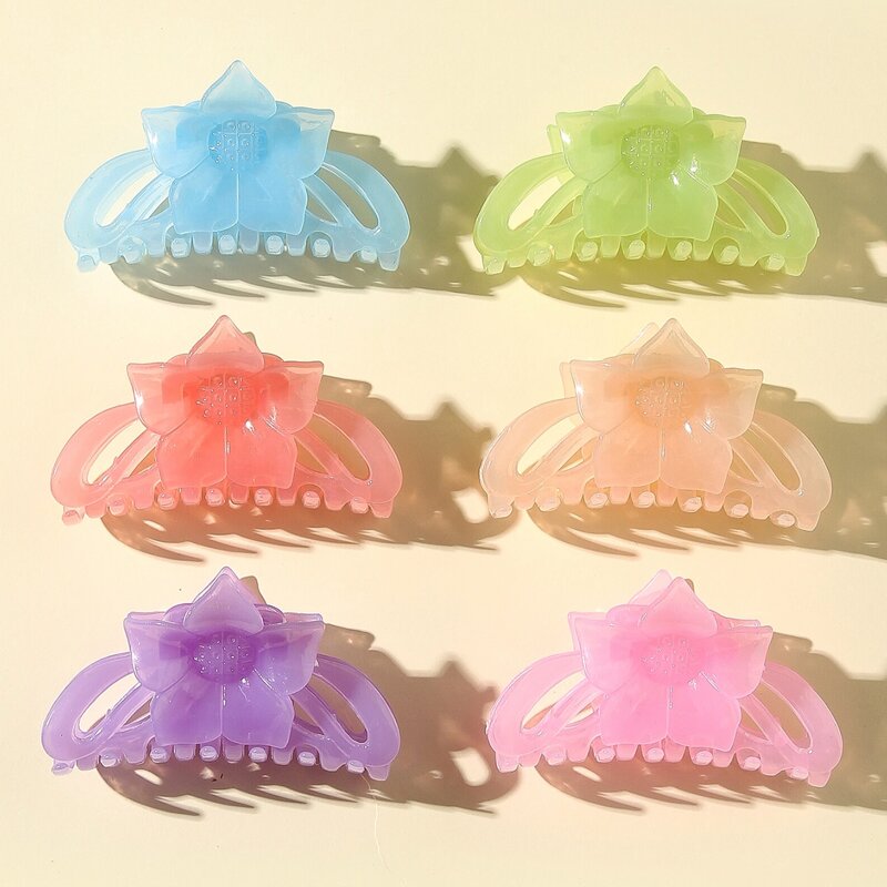 

6pcs Plain Flower Decor Hair Claw, Multicolor
