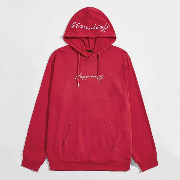 

Men Embroidery Letter Drawstring Hoodie, Burgundy